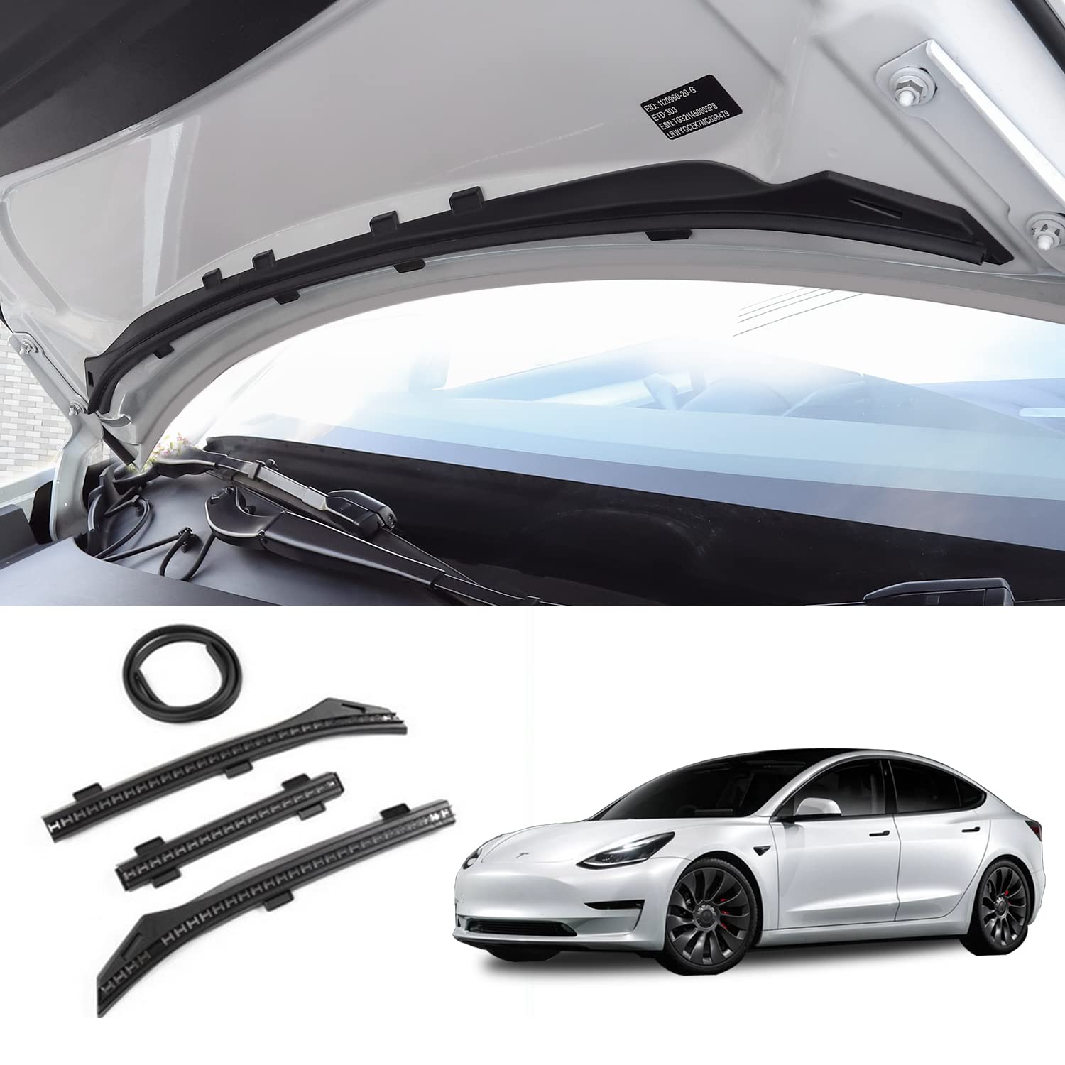Photo 1 of KUNIST for Tesla Model 3 Accessories Front Hood Weather Strip Rubber Seal Protector Guard Strip for Tesla Model 3 2017-2023 (Must Remove The Factory Parts to Install)