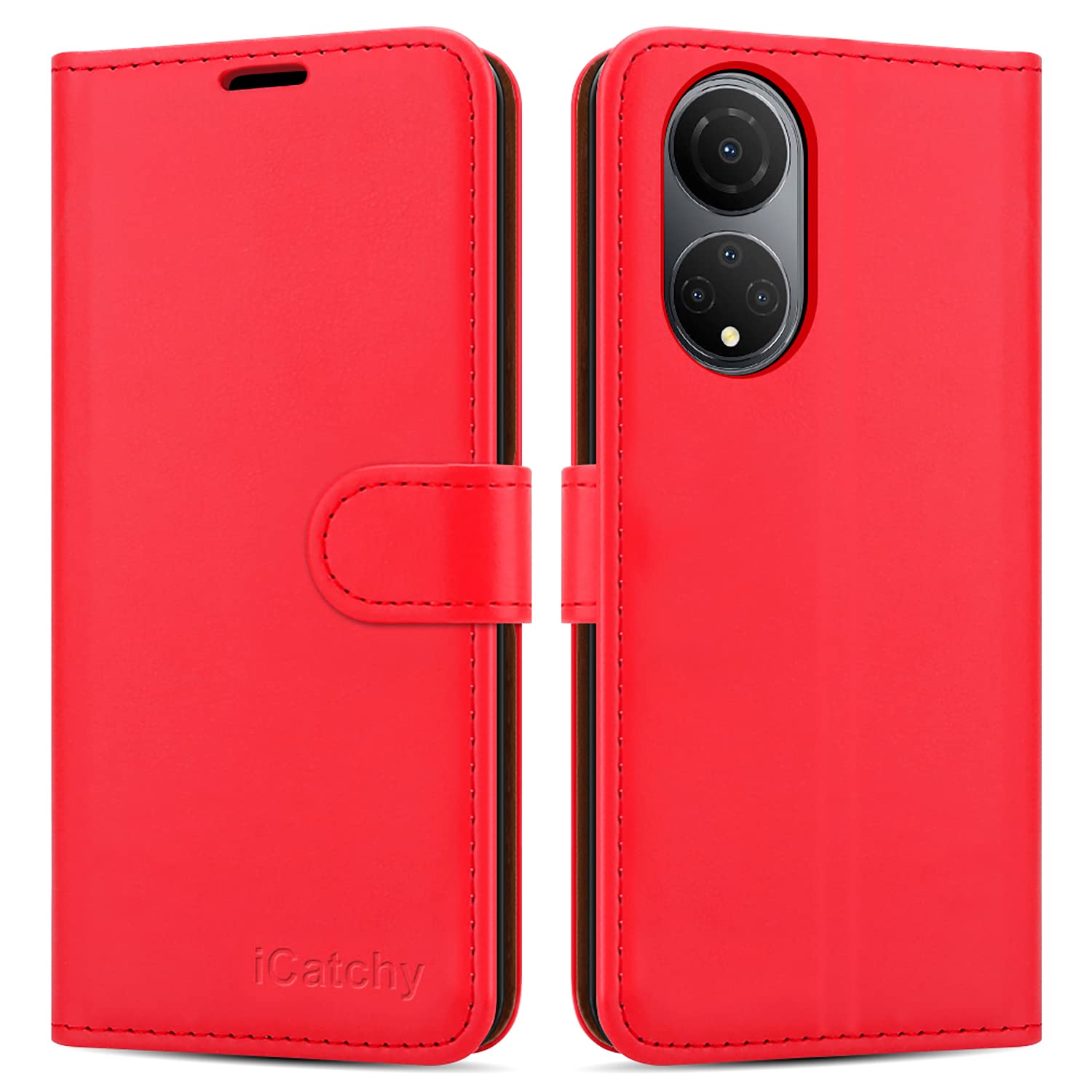 iCatchy for Honor X7 Case Leather Wallet Book Flip Kickstand Card Slots Full Protection Folio Cover Compatible for Honor X7 Phone (Red)
