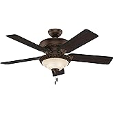 Hunter 52 inch Indoor Ceiling Fan with LED Light - Brown Ceiling Fan with Pull Chain, For Bedroom or Living Room, Standard Mo
