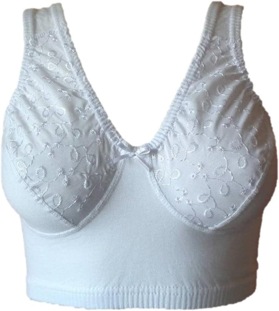 elegance1234Elegance-Ladies Women Pull On Sleep Vest Top Overhead Wire Free White Bra Comfort B C D DD Cup