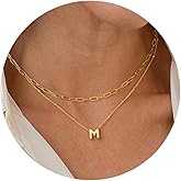 Turandoss Dainty Gold Silver Initial Necklaces for Women Girls - Layered Tiny Initial A-Z Tiny Pendant Choker Paperclip Chain Necklaces Jewelry Gifts for Her