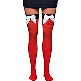 EHSUYAB Women Sexy Satin Bow Fishnet Stockings, Silicone Stay Up Thigh High Tights, Christmas Over The Knee Socks Rave Outfit