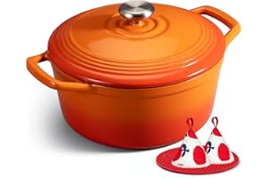 Overmont Enameled Cast Iron Dutch Oven - Cookware with Cookbook Cotton Heat-resistant Caps - Heavy-Duty Enamel Pot with Lid f
