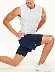 TSLA Men's 2 in 1 Active Running Shorts, Quick Dry