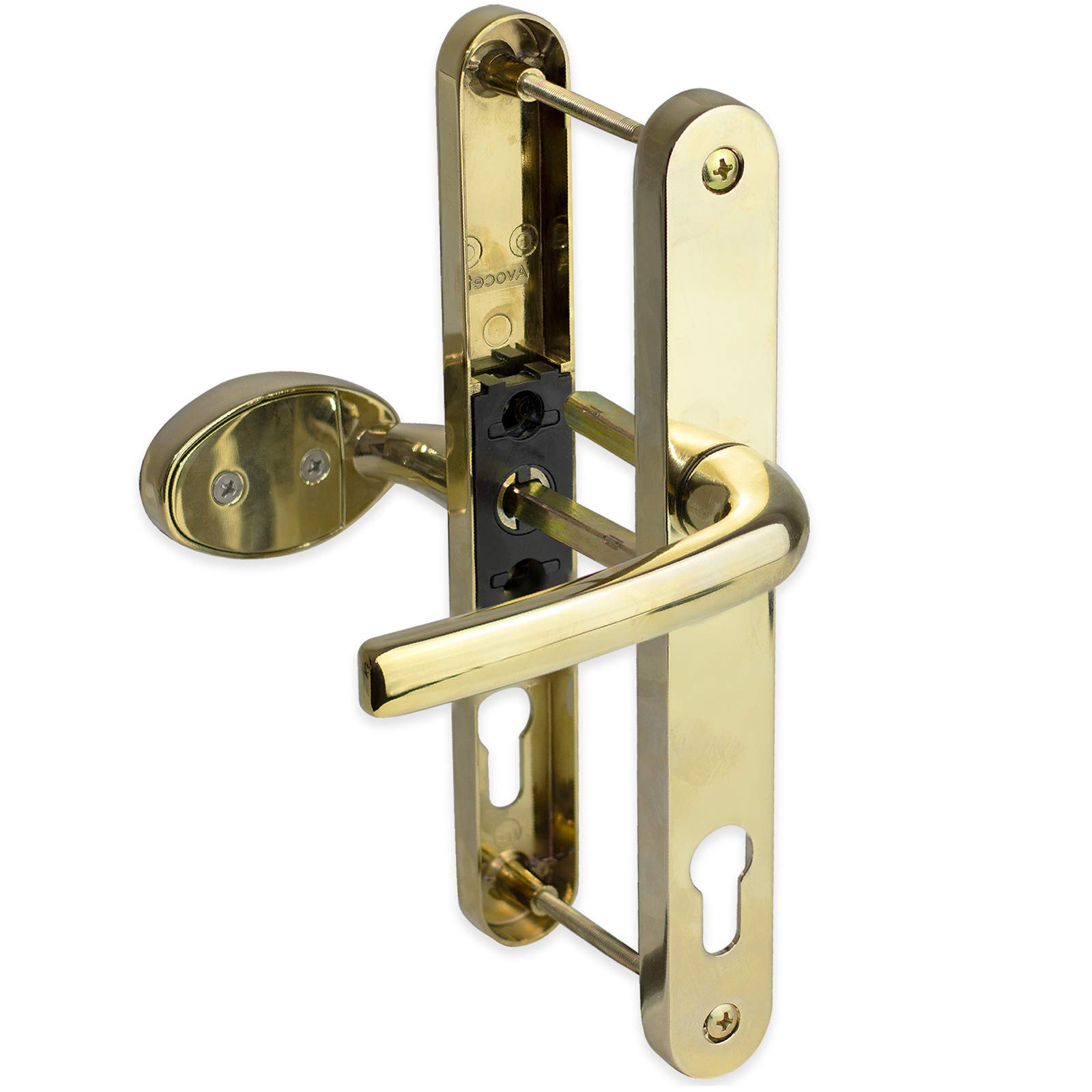 uPVC Door Handle 92mm 62mm Offset Lever Pad 210mm Fixings Sprung Pair Patio PVC Gold