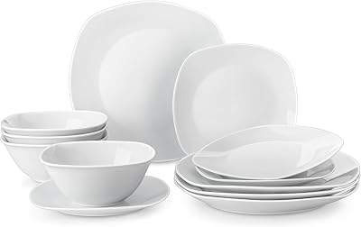 MALACASA Elisa 12-Piece Dinnerware Set for 4, Gray White Porcelain