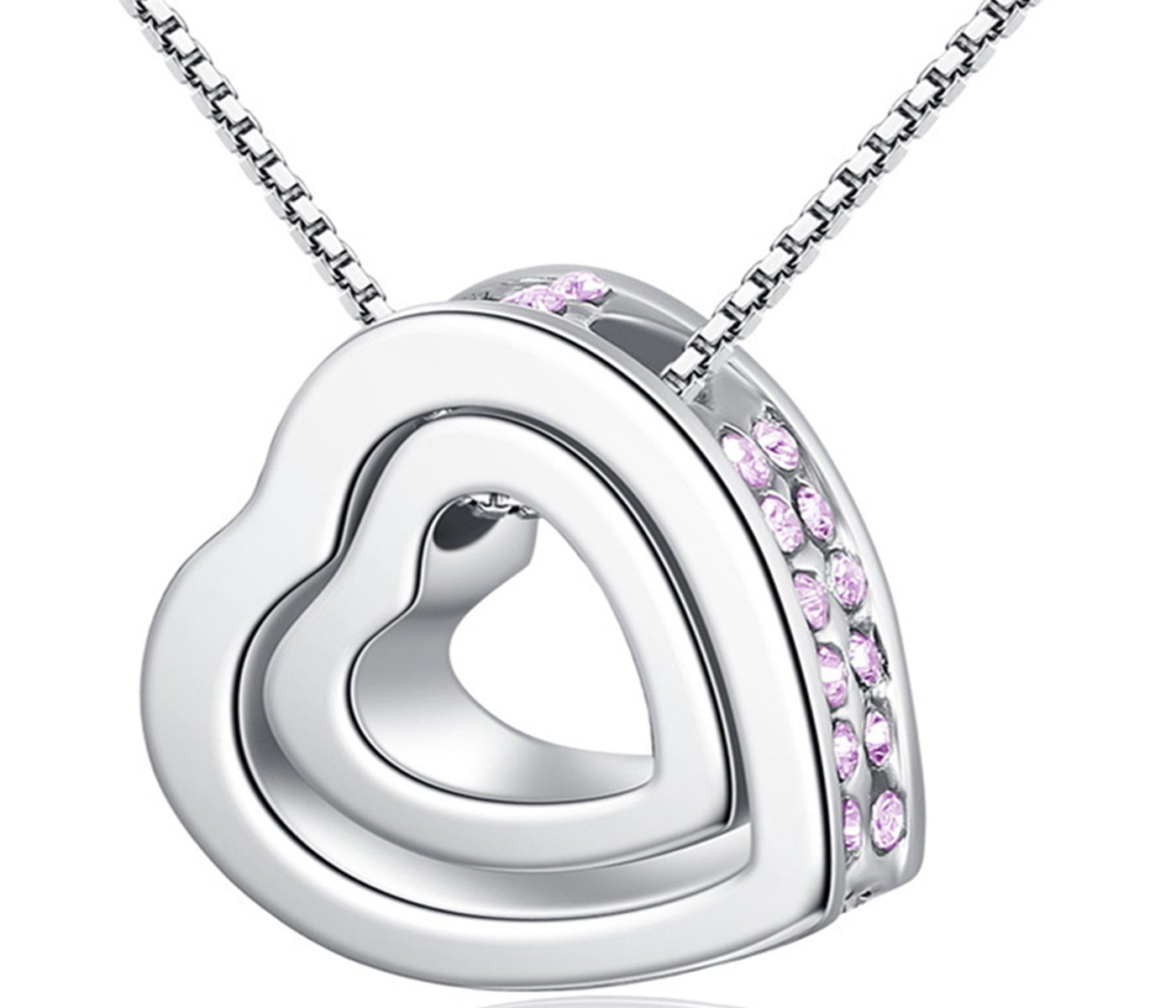 Double Love Heart Shape Pendant Necklace Made with SWAROVSKI Crystal for women
