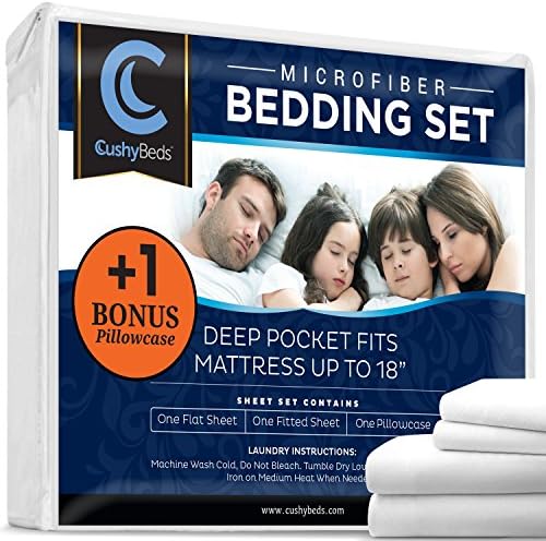 Premium Bed Sheet Set by CushyBeds - Brushed Microfiber 1800 Bedding - Hypoallergenic, Wrinkle, Fade, Stain Resistant - 4 Pieces Includes 1 BONUS Pillow Case (Full, White)