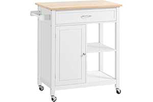 HOMCOM Rolling Kitchen Cart with Wood Top and Drawer, Kitchen Island on Wheels for Dining Room, White