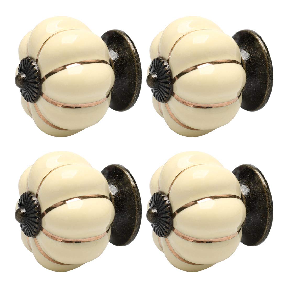 sourcing map 4pcs Ceramic Knobs Vintage Knob Drawer Pumpkin Shaped Pull Handle Furniture Door Cabinet Cupboard Wardrobe Dresser Decorative Light Yellow