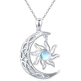 CUOKA MIRACLE Crescent Moon and Sun Necklace 925 Sterling Silver Moonstone Pendant Necklace Celtic Jewelry Gift for Women