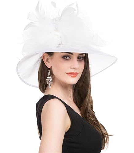 9112 Women Bride Wedding Church Derby Top Hats Organza Sun Visor Cap Ladies Women Organza Church Derby Hat Wide Brim Sun Hats for  main image 4