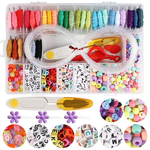 Handcrafted DIY Bracelet Making Beads Kit,Hand-Make Necklaces Letter Beads Colorful,WEEFUN 30 Multi-Color Embroidery Floss"A-Z" Alphabet Beads Bracelets String Kit for Friendship Bracelets