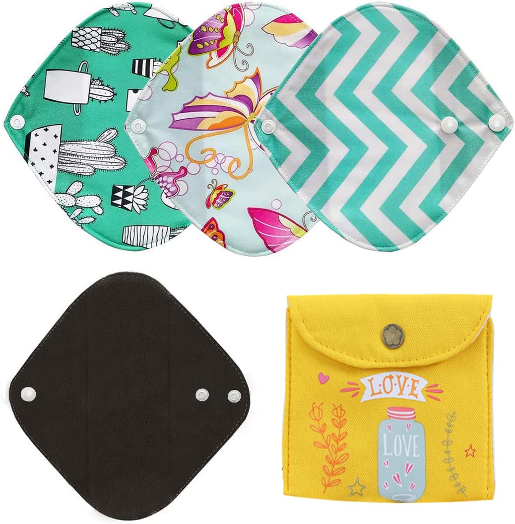 ZCOINS 4 Pieces Reusable Panty Liners Cloth Sanitary Pads Light Flow, Small Size 8 Inch Long