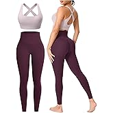 Workout Sets for Women 2 Piece Seamless High-Waisted Leggings & Cross Back Padded Sports Bra for Yoga Pilates