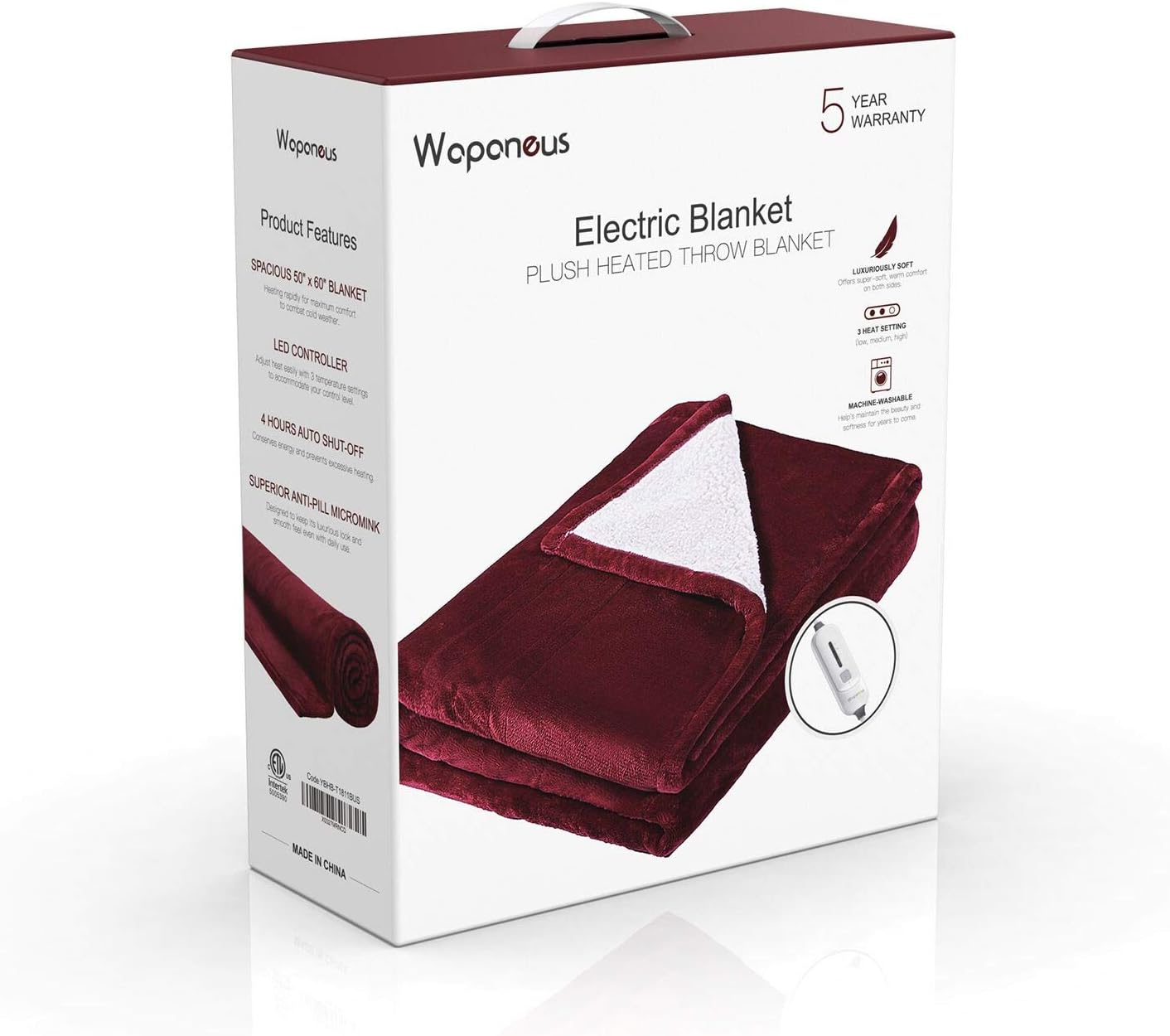 WAPANEUS Electric Heated Blanket with 3 Heating Levels and Auto Shut Off,Soft Plush Heated Sherpa Throw Blanket with Fast-Heating and Machine Washable Fabrics For Couch or Bed Use 50" x 60": Home & Kitchen