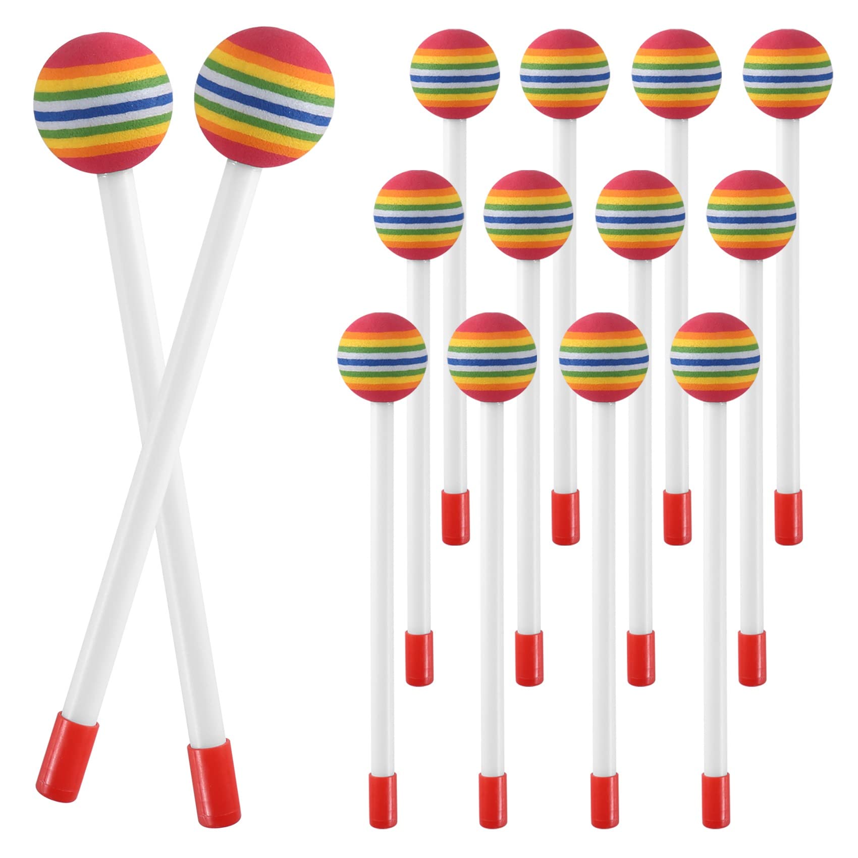 Hopbucan 14 Pcs Lollipop Drum Mallet Sticks Round Rainbow Hammer Percussion Sticks Plastic Drumsticks Child Mallet