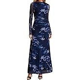 HTZMO Women Long Sleeve Bodycon Floral Maxi Dress Ruched A Line Flowy Wedding Guest Formal Party Long Dresses