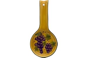 ACK Ceramic Spoon Rest (Grape Wine Décor), Cooking Spoon Holder for Kitchen Counter, Utensil Rest for Spoon, Ladle, Spatula, Kitchen Décor