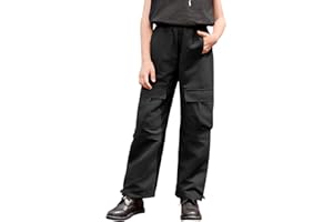 Mirawise Girls Cargo Pants with Elastic Waist & Multi-Pockets Straight Leg Jogger Pants for 4-13Y
