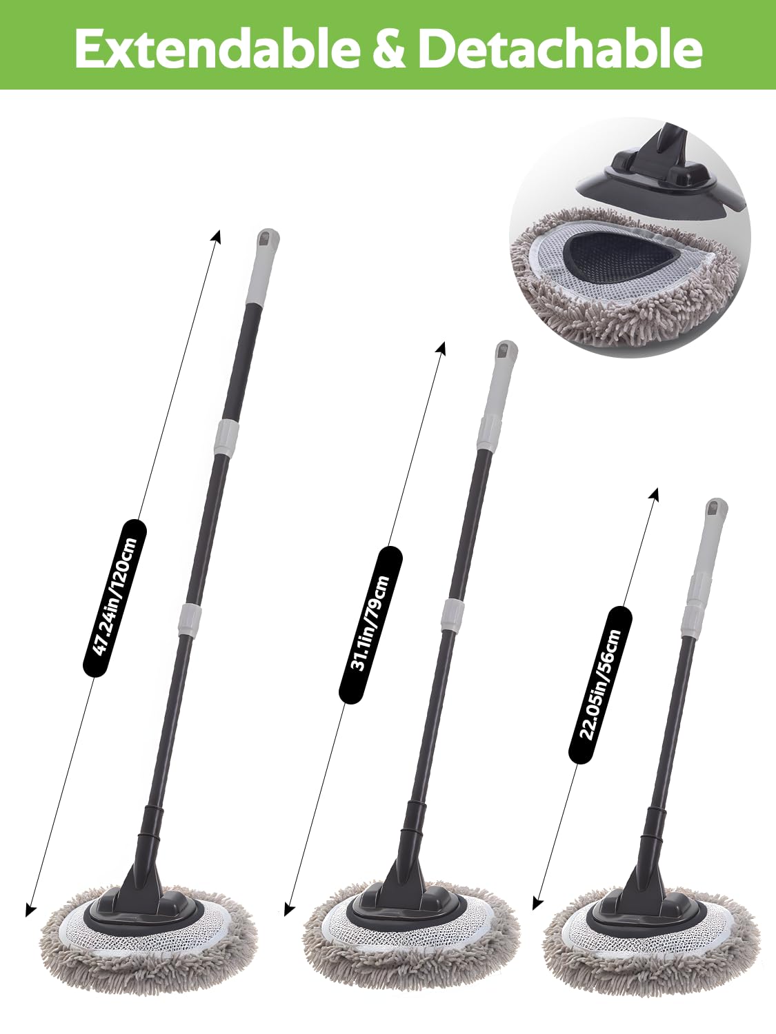 YYBAO Autowaschbürste mit Radbürste, 120CM WaschbürsteAuto mit Stiel, 120° Drehbare Reinigungsbürste Auto mit Austauschbaren Mikrofaser-Wischmoppkopf, Reinigungsbürste für Auto, LKW, Wohnmobil 5