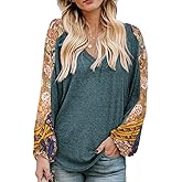 Beyove Boho Clothes for Women Bohemian Blouse Tops Lantern Sleeve V Neck Summer Shirts Plus Size Dark Green