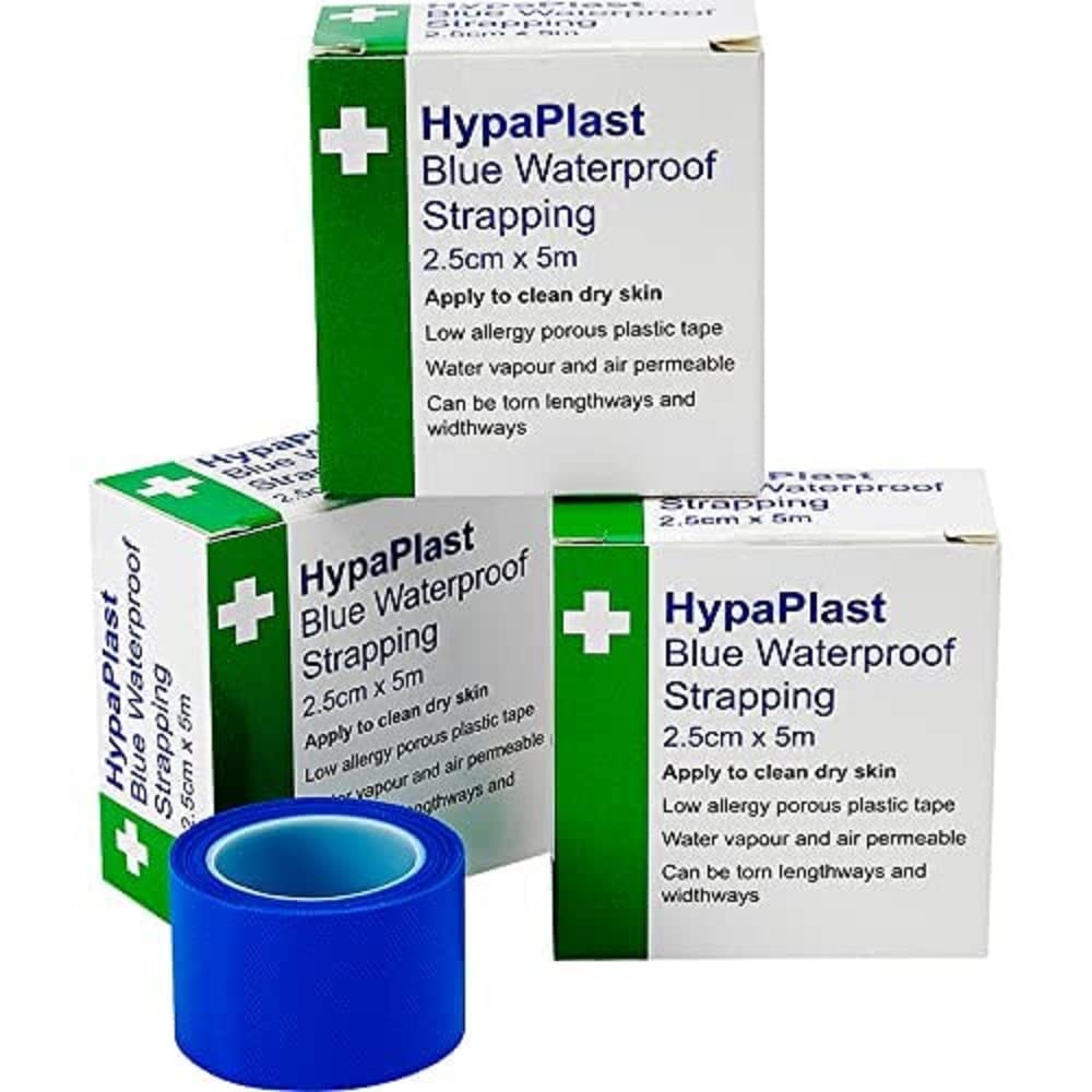 Safety First Aid Group Group HypaPlast Blue Waterproof First Aid Tape for securing Plasters and Dressings, 2.5 cm x 5m, Pack of 3 Rolls