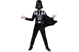 JAZWARES COSTUME PLAY STAR WARS Darth Vader Official Youth Halloween Costume - Printed Jumpsuit with Cape and Plastic Mask