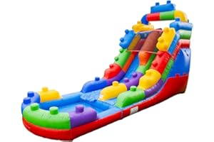 HERO KIDDO HeroKiddo Block Party 16' Commercial Grade Inflatable Water Slide with Attached Pool and Drainage for Kids and Adults (with Blower), Outdoor Indoor, Birthday Party, Rental Quality, Big Inflatable