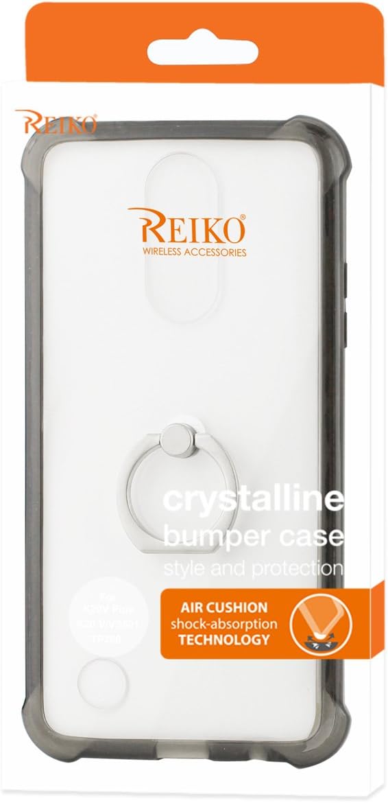 Reiko Wireless Lg K20 V/K20 Plus Transparent Air Cushion Protector Bumper Case With Ring Holder In Clear Black - Colored