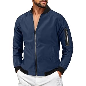HYYGOCCTV Men's Lightweight Zip Up Bomber Jacket Baseball Collar Windbreaker Coat Raglan Sleeve Street With Pocket