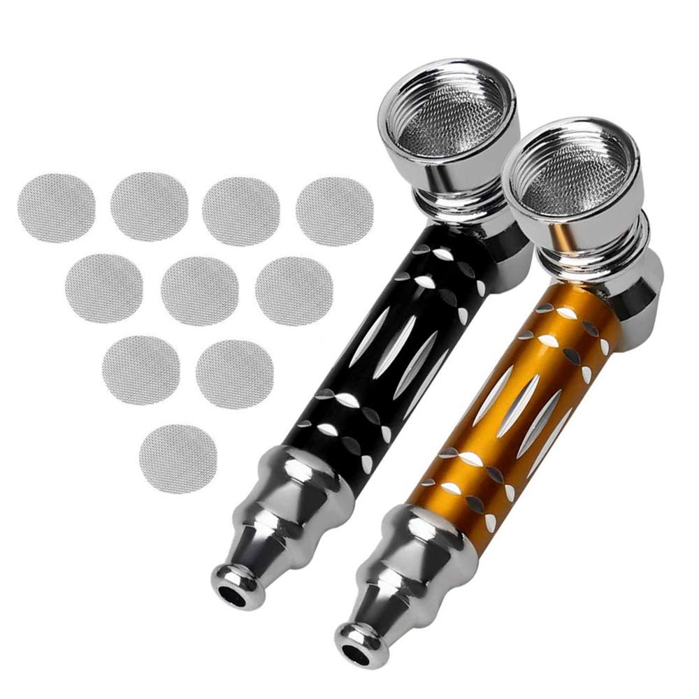 2 Pcs Father's Pocket Metal Pipes Mini Pipes Holder Detachable Cigarette Tobacco Smoking Pipe with 10PCS Stainless Steel Screen Filters for Grandfather, Husband, Boyfriend Gift Collection