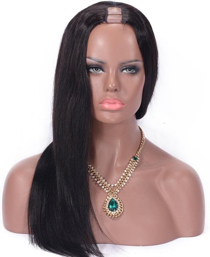 SeraphicWig 10 inch Silky Straight Brazilian Remy Human Hair U Part Wigs For Black Women Middle Part 130% Density Naural Color Machine Made Wig UK