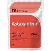Micro Ingredients Astaxanthin 24mg Per Serving with MCT Oil, 60 Softgels | 2 Month Supply. Natural Microalgae Sourced Astaxanthin Supplement. Easy-to-Swallow. Non-GMO, Gluten Free, Soy Free.