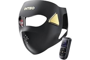INTEO Red Light Therapy for Face，4D Red Light Therapy Mask with 4 Color Light Modes (Red+Infrared/Red/Blue/Orange), 850NM Infrared LED Face Mask Light Therapy with 4000mAh Rechargeable Remote, Timer