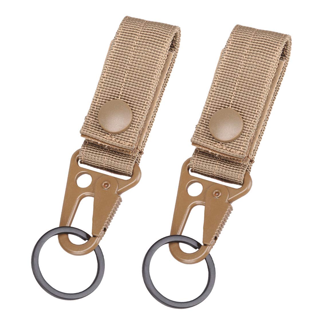 MAGARROW Tactical Keychain Belt Clip Molle Strap Webbing Attachment Strap Hanging Snap Hook Clip (Brown- 2pcs)
