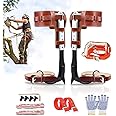 DJEMPPS Tree Climbing Spikes, Cow Leather Tree Climbing Spikes Set Height Adjustable Tree Climbing Gear Pole Forging Tree Climbing Tool for Outdoor Jungle Survival Fruit Picking