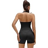 SUUKSESS Women 2 Piece Workout Sets Halter Neck Padded Yoga Tank Tops High Waisted Biker Shorts with Pockets