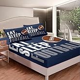 Rugby Bedding Set American Football Sports Fitted Sheet for Boys Girls Women Men Blue Eat Sleep Football Bed Sheet Set Ball Games Room Decor Twin Size Bed Cover 2Pcs