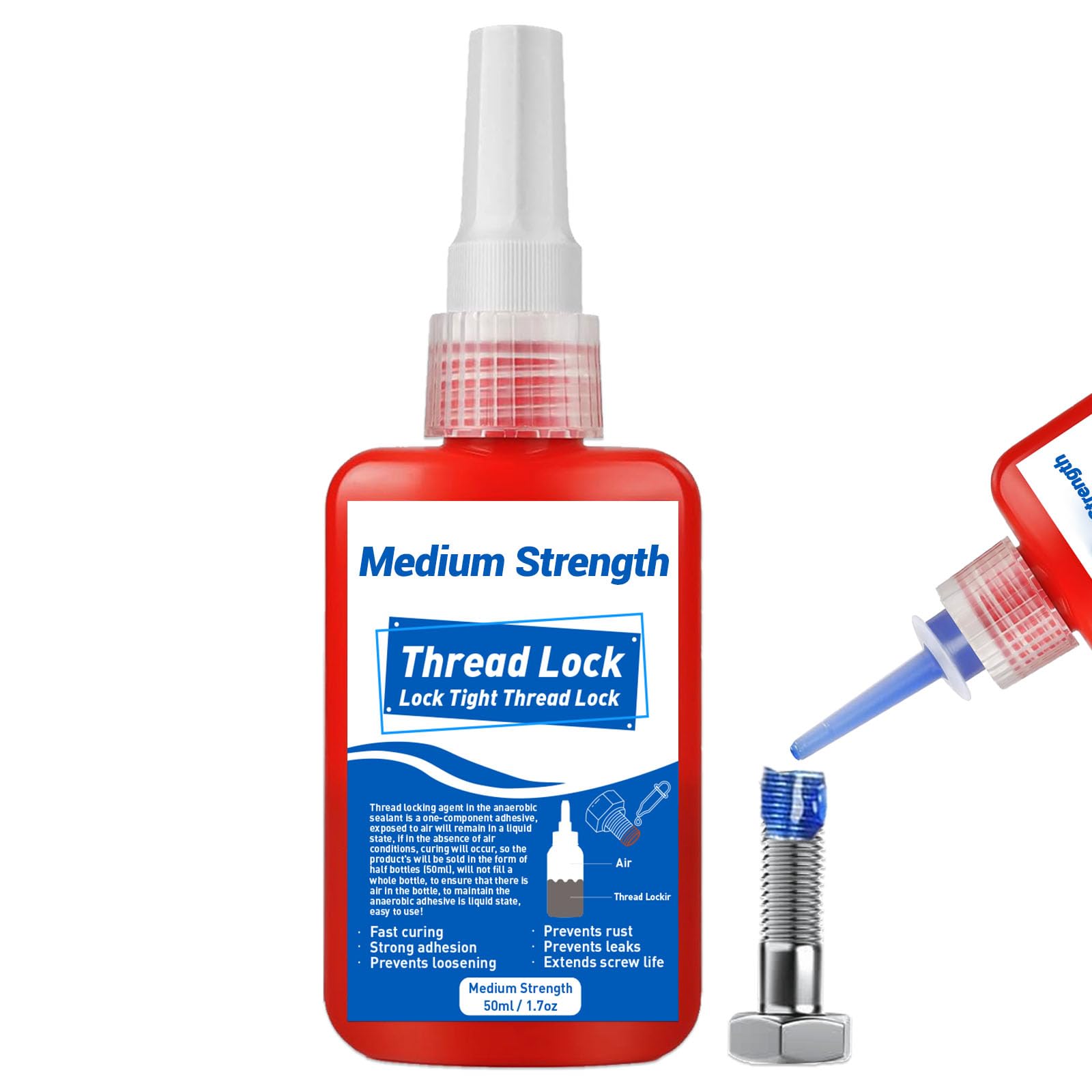 Thread Lock, 50ml Locktight Threadlock, Medium Strength Thread Lock Blue Locking & Seal Nuts, Bolts, Avoid Loosening and Leakage, Stable, Anti-Rust