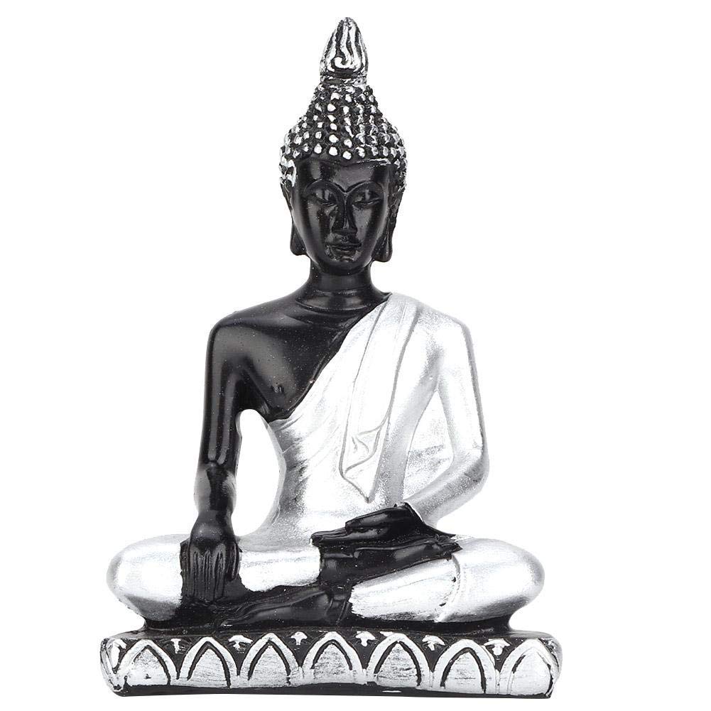 Buddha Statue, Hilitand Zen Garden Buddha, Southeast Asia Buddha Statue, Resin Feng Shui Garden Buddha, Craft Ornament Popular Sand Table Accessories (Silvery)