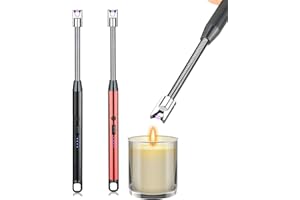 PRELIFE MEMORY 2 Pack Candle Lighter,Arc Lighter with USB Charging,Flameless Windproof,LED Battery Display,Safety Switch,Rotate 360 Degrees,for Aromatherapy,Candles,BBQ,Camping.(Black&Red)…