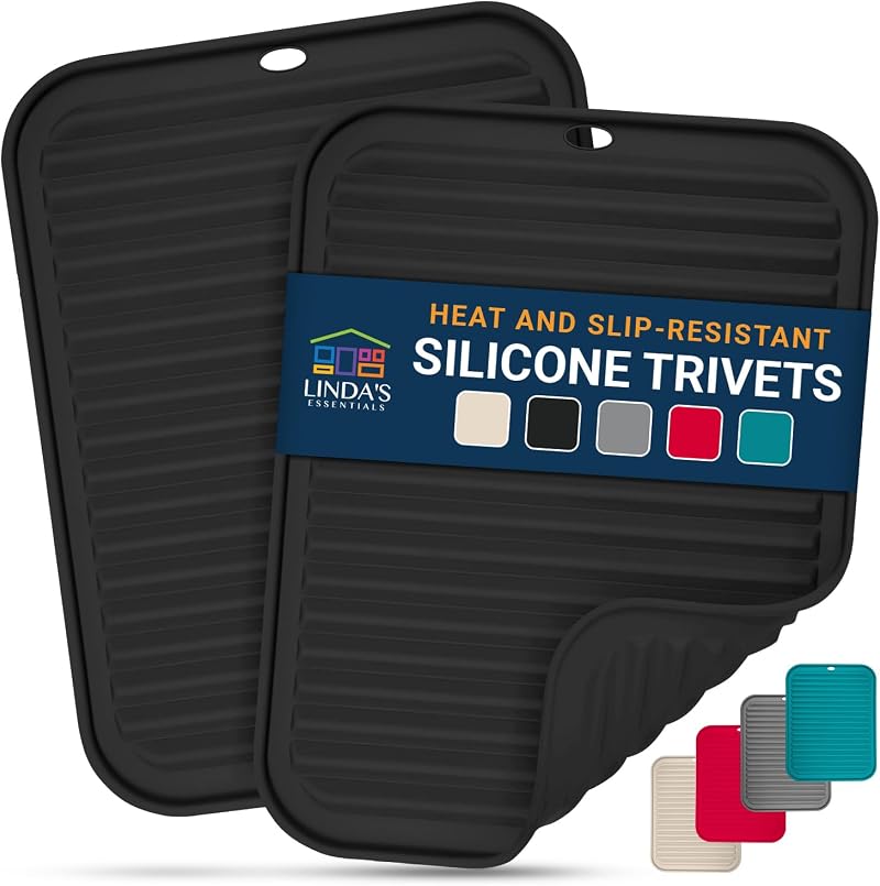 Linda's Essentials Silicone Trivets 2 Pack 30x23cm Heat Resistant Mats