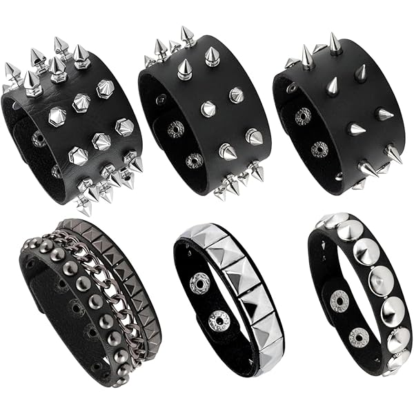 Pulsera De Cuero Ancha Con Tachuelas De Metal - Estilo Punk Rock/Motero - Talla Ajustable (6-9 Pulgadas)