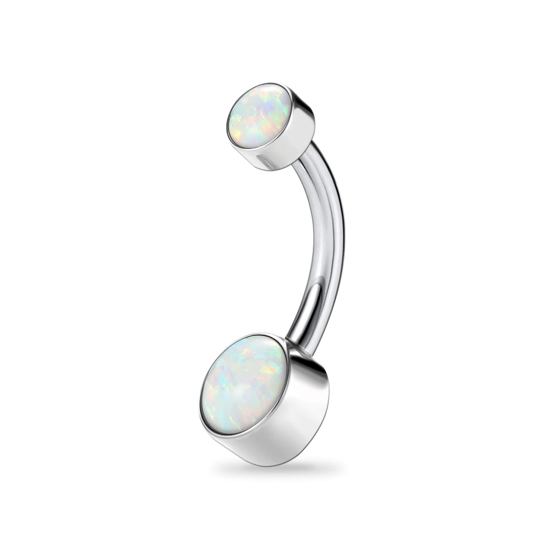 hengkaixuan Titanium Belly Button Ring with Double White opal 14G 10mm 3/8inch Internally Threaded Navel Piercing Jewellry