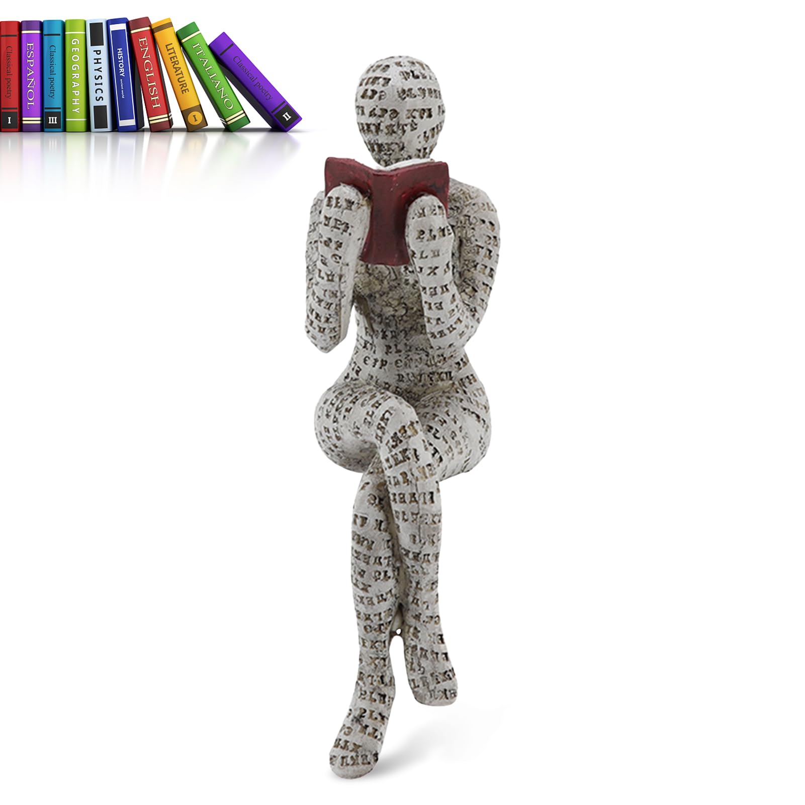 cyrank Reading Woman Figurine, Resin Abstract Reading Figurine Sculptures Innovative Lady Reading Pulp Molding Office Study Bookshelf Ornaments(D)