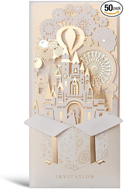 Amazon Com Wishmade Laser Cut 3d Wedding Invitations Cards With Gold Gilding Bride And Groom In Castle Invitation For Engagement Anniversary Marriage Mr Mrs Invites Pack Of 50pcs Health Personal Care