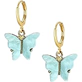 Just Follow Acrylic Butterfly Hoop Huggie Earrings Alloy Colorful Butterfly Dangle Earrings for Women Statement Jewelry