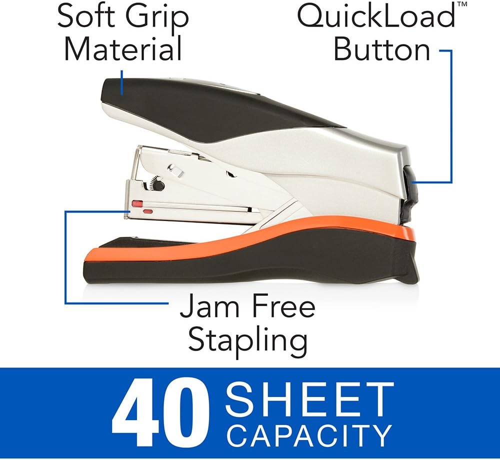 Swingline Stapler, Half Strip Desktop Stapler, 40 Sheet Capacity, Low Force, Compact Size, Office, Desk, Optima 40, Orange/Silver/Black, 1 Count (87842) : Office Products