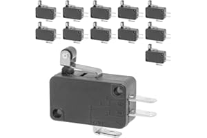 SINORS 12PCS Micro Limit Switch with Short Hinge Roller Lever, Momentary Snap-in Micro Switch, 16A 125/250V AC, 12V DC SPDT 3Pin 1NO/1NC Limit Switch for Microwave Oven Freezer Arcade, KW7